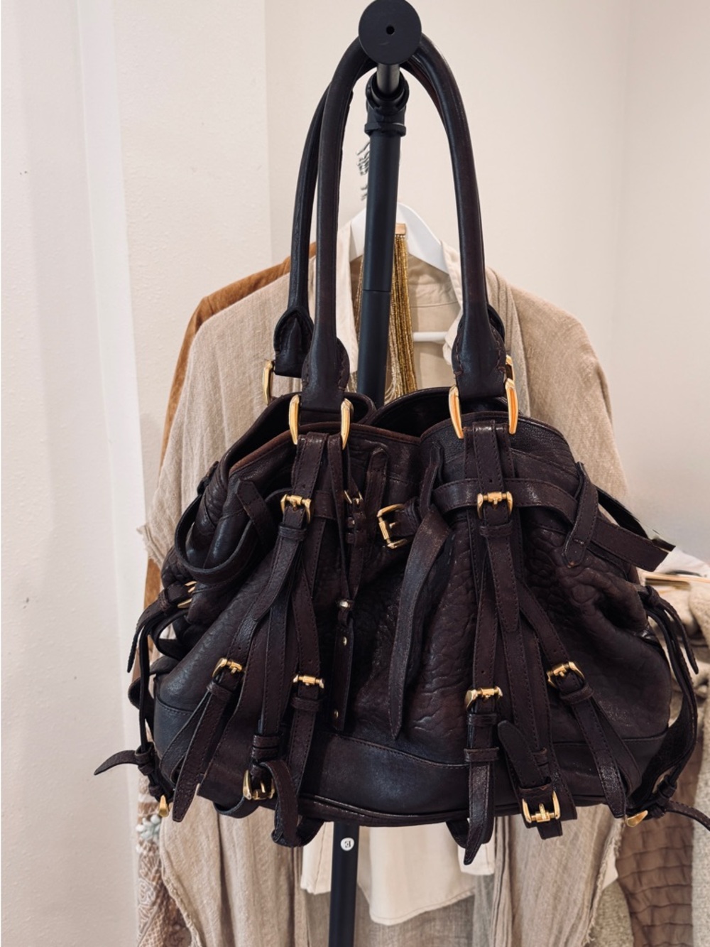 Burberry Dark Brown Leather Shoulder Bag with Gold Hardware - Picture 5 of 16